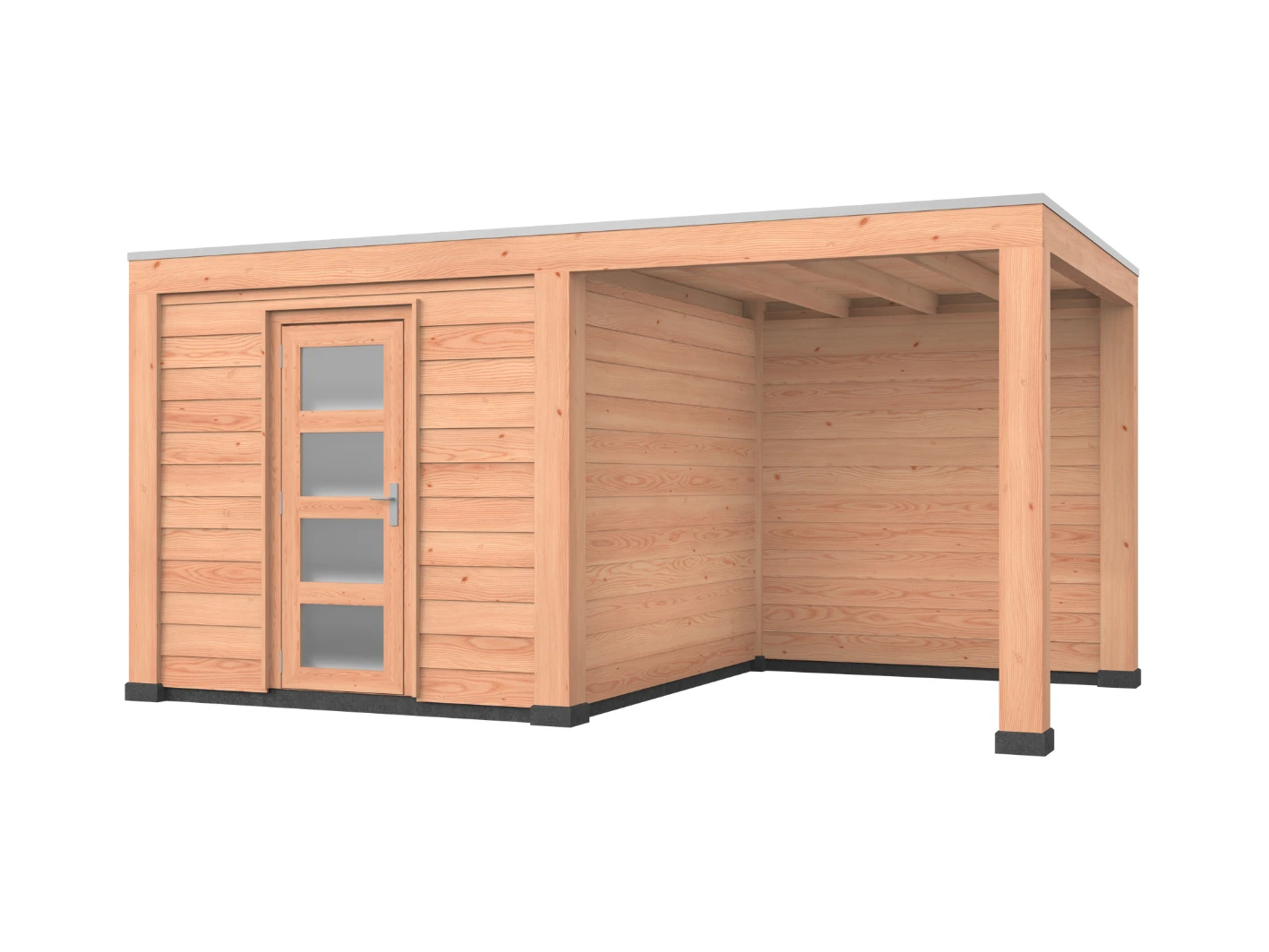 Douglas overkapping, 500 x 300, met schuur en achterwand, Westwood Modern - Afbeelding 1